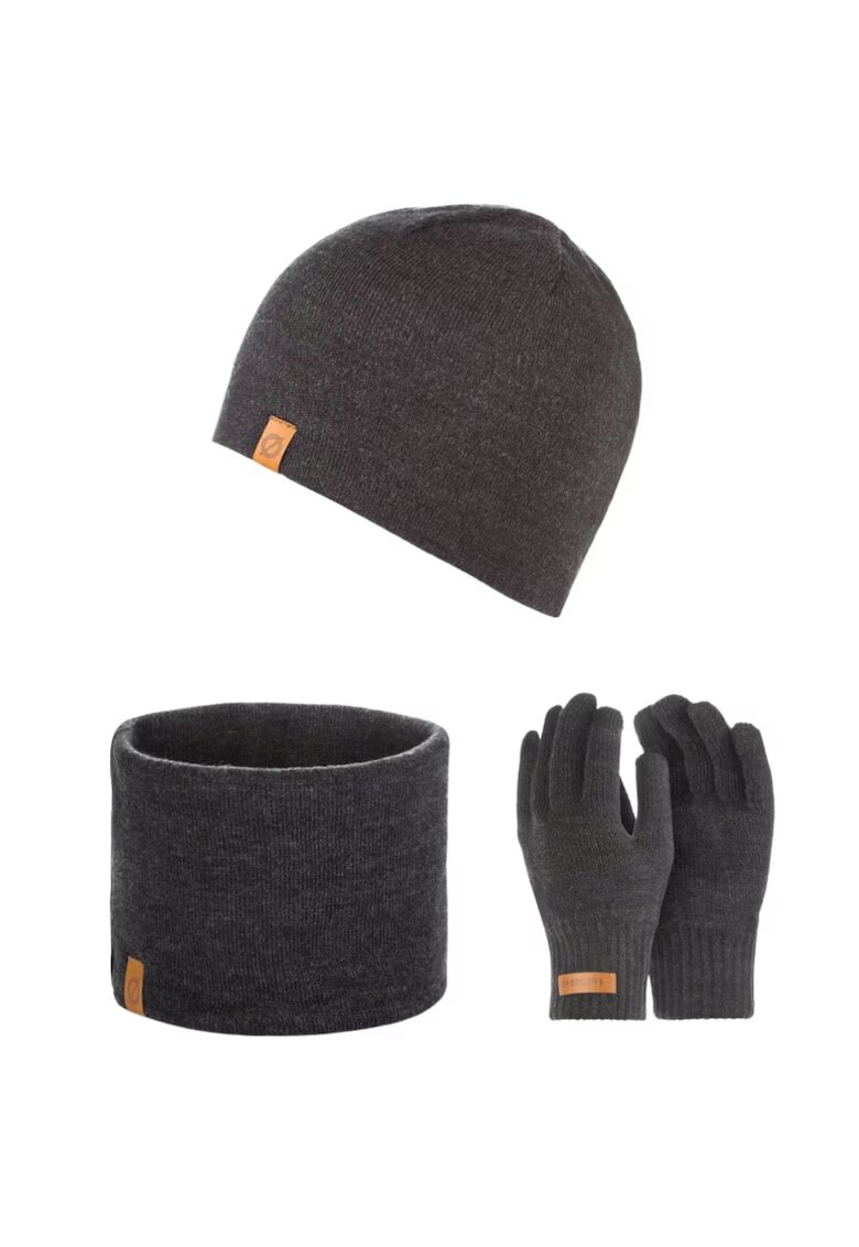 Broedrene Set caciula cu fular si manusi barbati Brodrene - Acril - Gri inchis