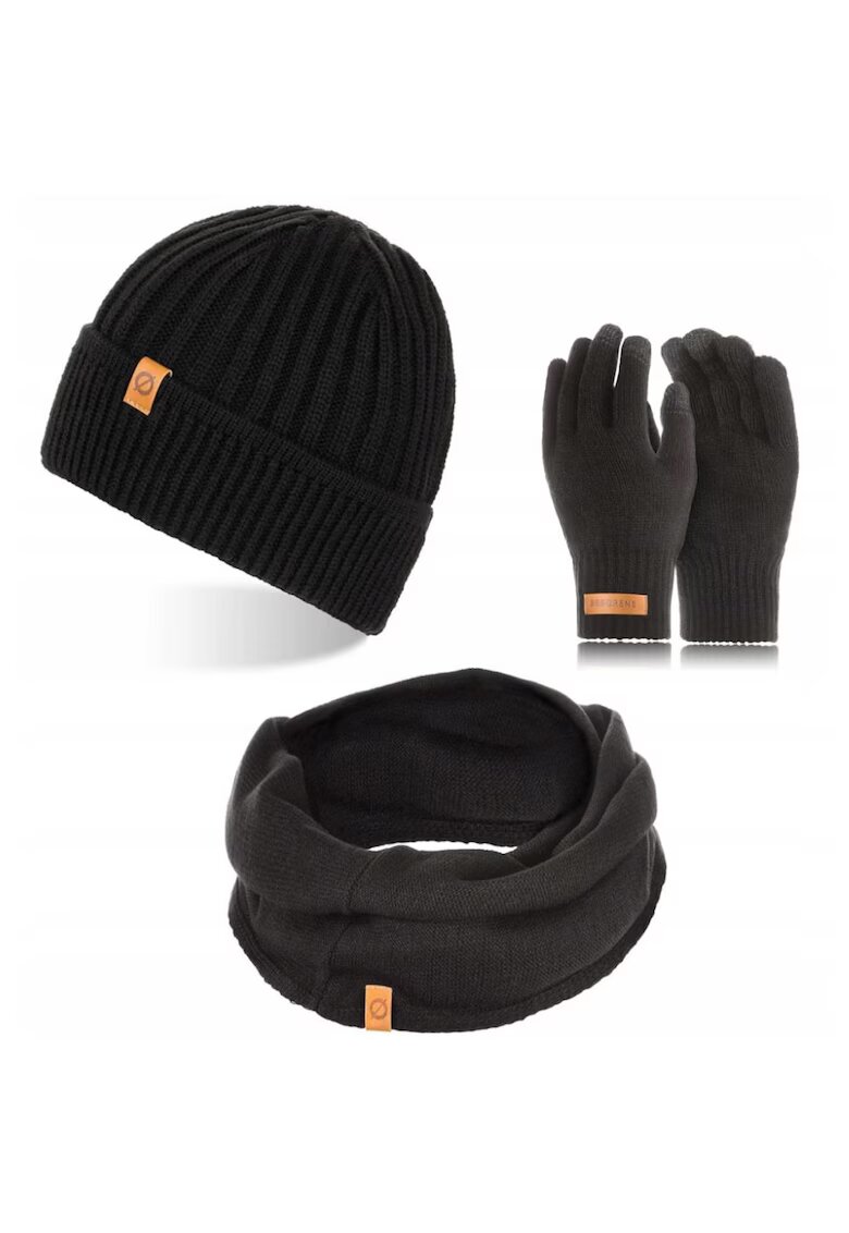 Broedrene Set caciula cu fular si manusi barbati Brodrene - Acril - Negru