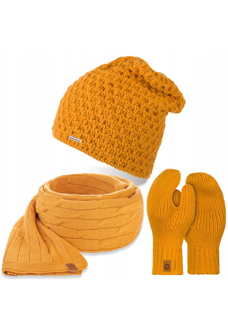 Broedrene Set caciula cu fular si manusi dama Brodrene - Acril - Galben