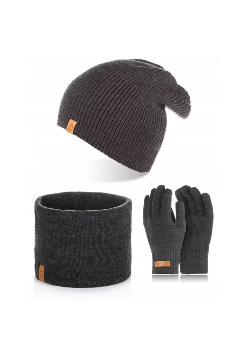 Broedrene Set caciula cu manusi si fular Brodrene - Acril - Universal - Gri inchis
