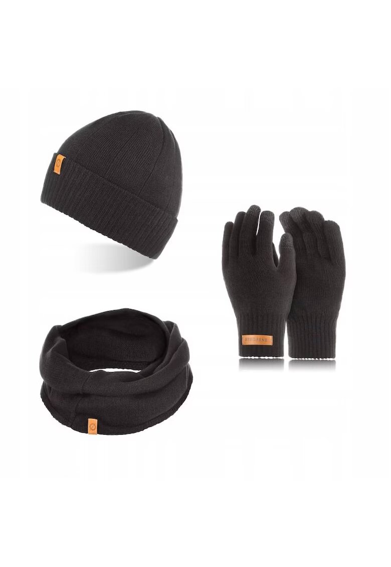 Broedrene Set caciula - manusi si fular barbati - Brodrene - Acril - Dimensiune universala - Negru