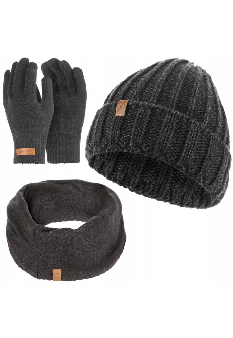 Broedrene Set de iarna - 3 in 1 - Pentru barbati - Acril - Circumferinta 57-60 - Negru