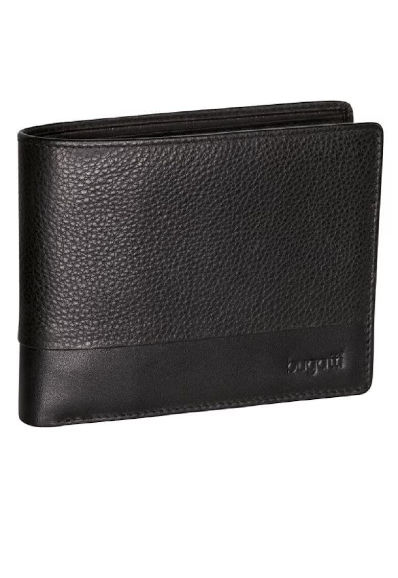 Bugatti Portofel pentru barbati Atlanta - Din piele naturala nappa si poliester - 12 x 9 -5 cm - Negru