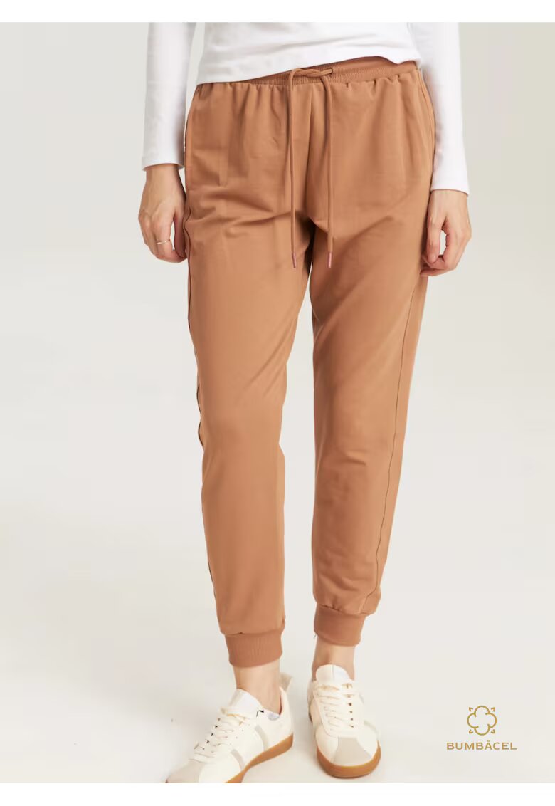 Bumbacel 100 COTTON Pantaloni din bumbac - cu buzunare si manseta - pentru dame - Maro