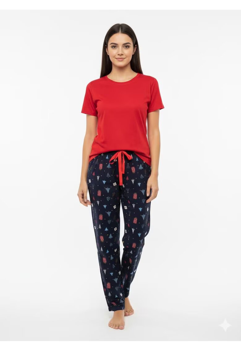Bumbacel 100 COTTON Pantaloni pentru dame - cu imprimeu de Craciun - din bumbac