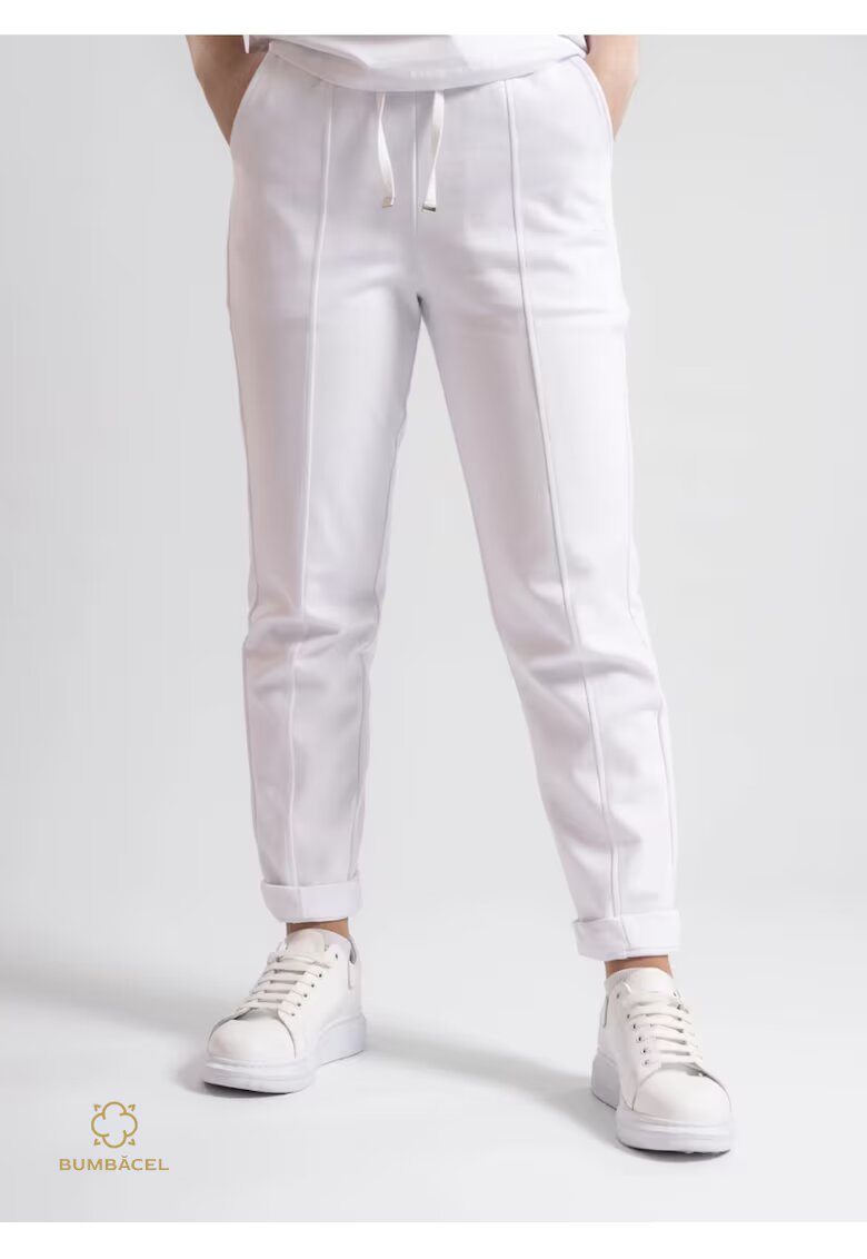 Bumbacel 100 COTTON Pantaloni pentru dame - din bumbac - cu buzunare - Alb