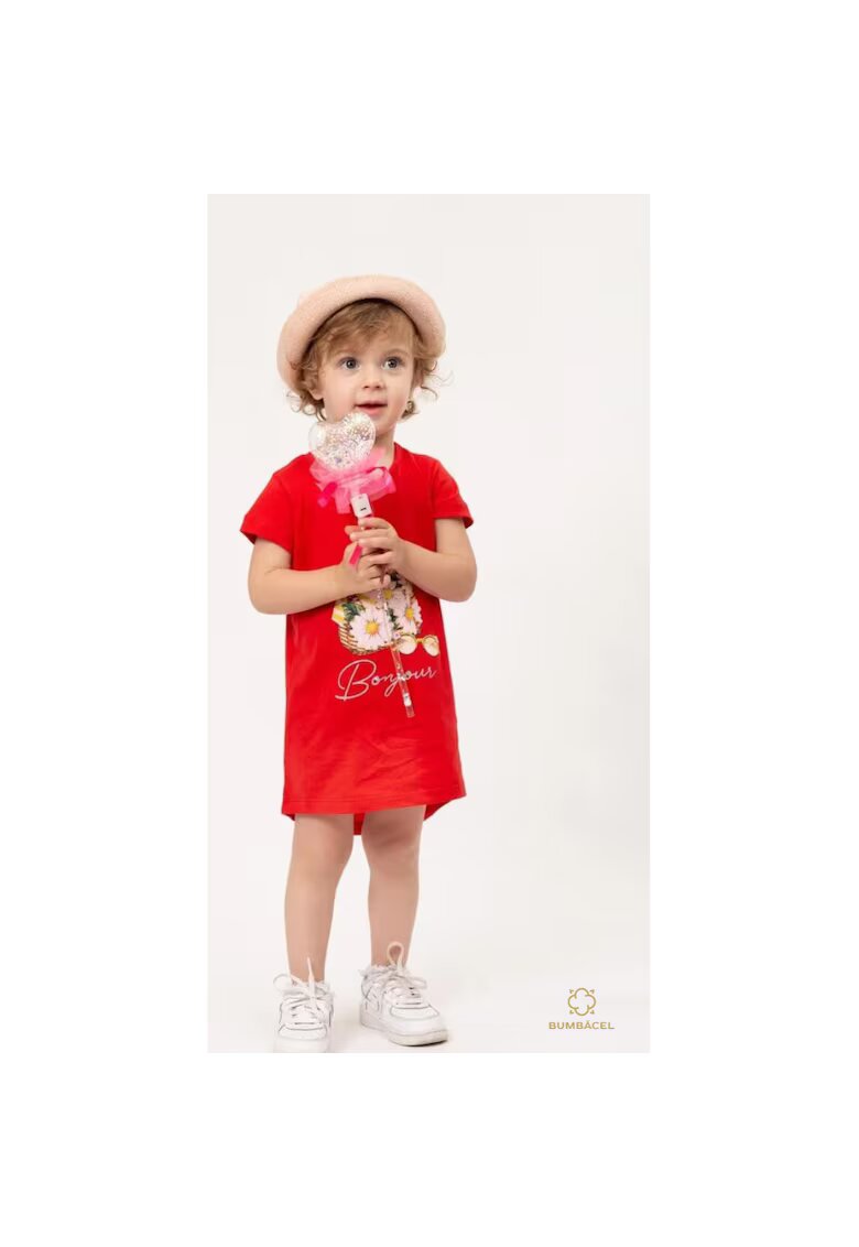 Bumbacel 100 COTTON Rochie din bumbac cu imprimeu pentru fete - Rosu