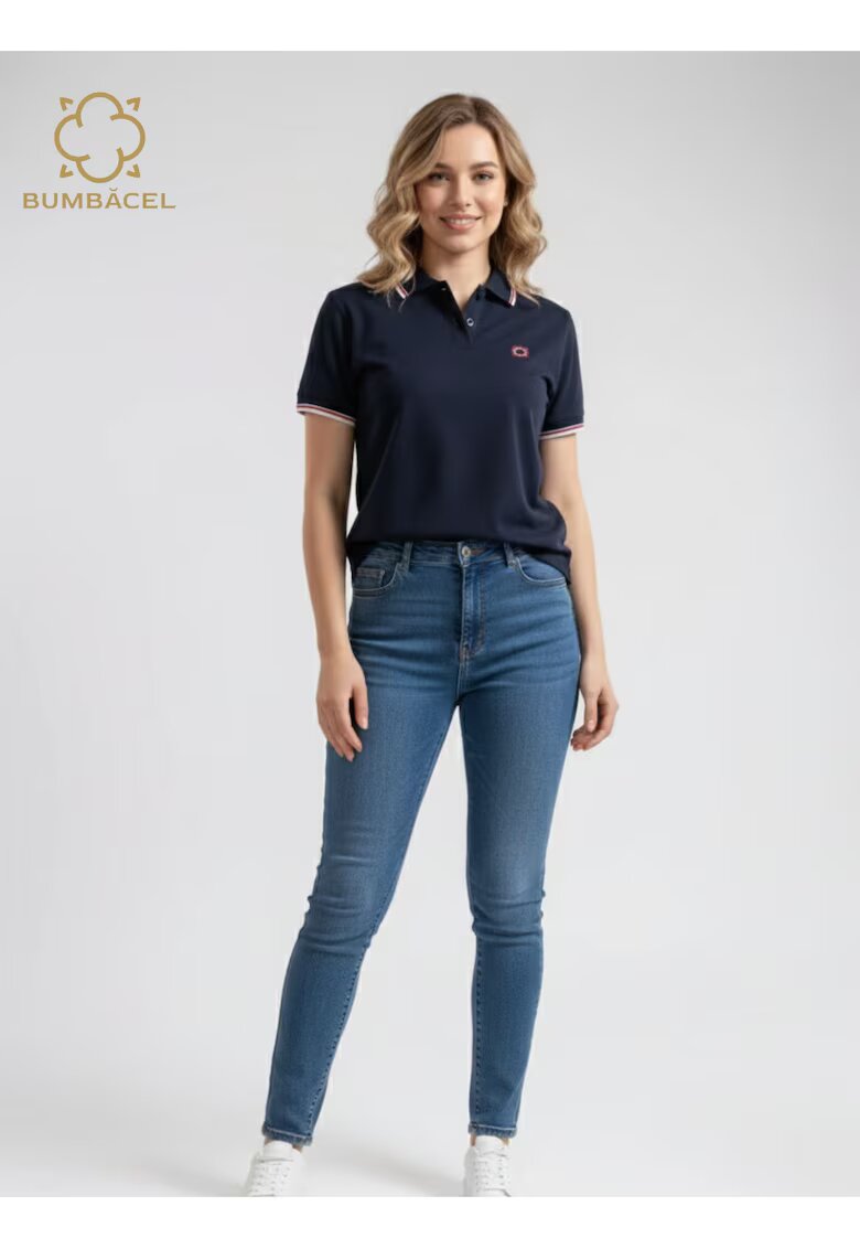 Bumbacel 100 COTTON Tricou polo cu maneca scurta si cu imprimeu - pentru dame - din bumbac