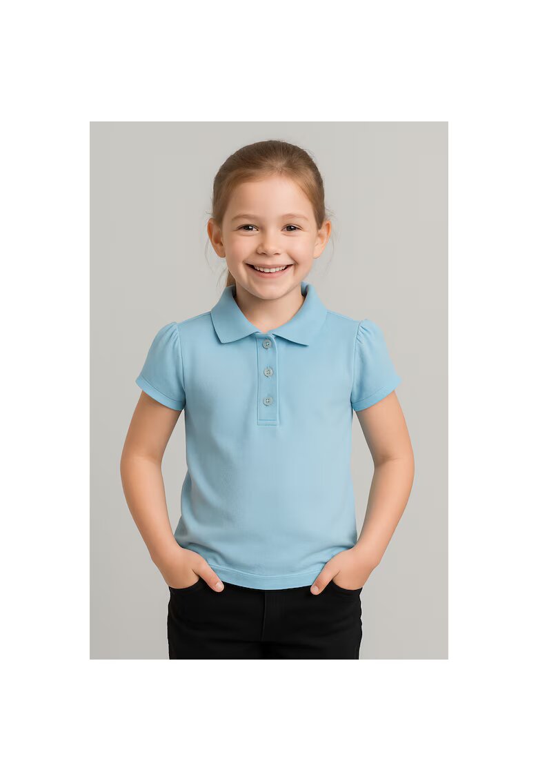 Bumbacel 100 COTTON Tricou polo din bumbac pentru fete - Albastru