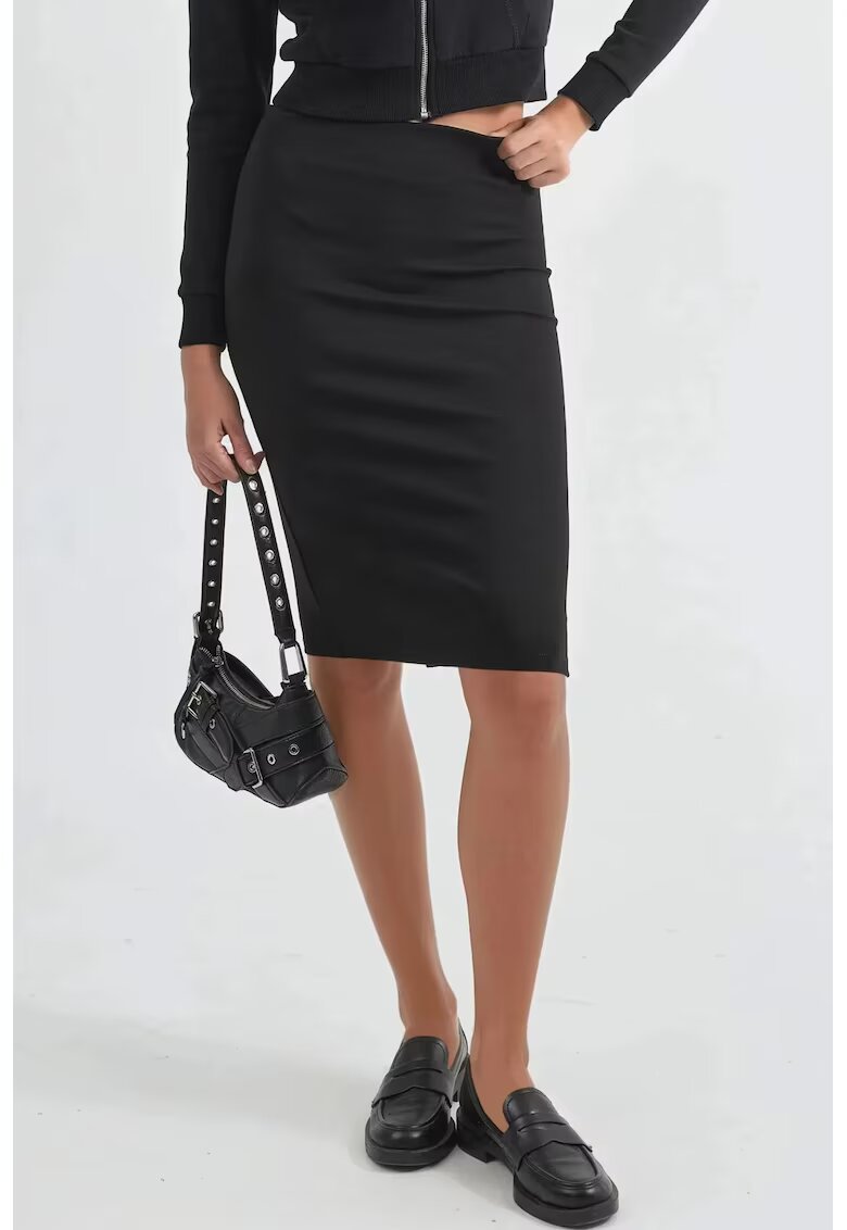 Busem Fusta cu talie elastica - detalii despicate - neagra