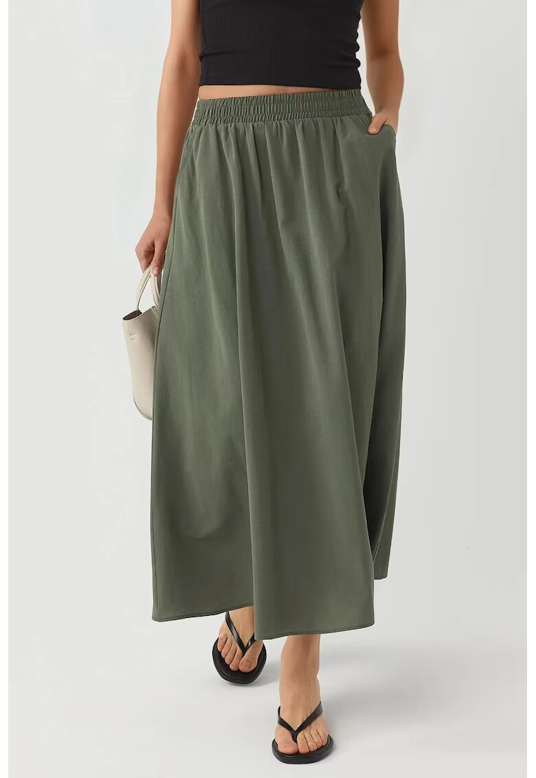Busem Fusta midi talie elastica - buzunare - kaki