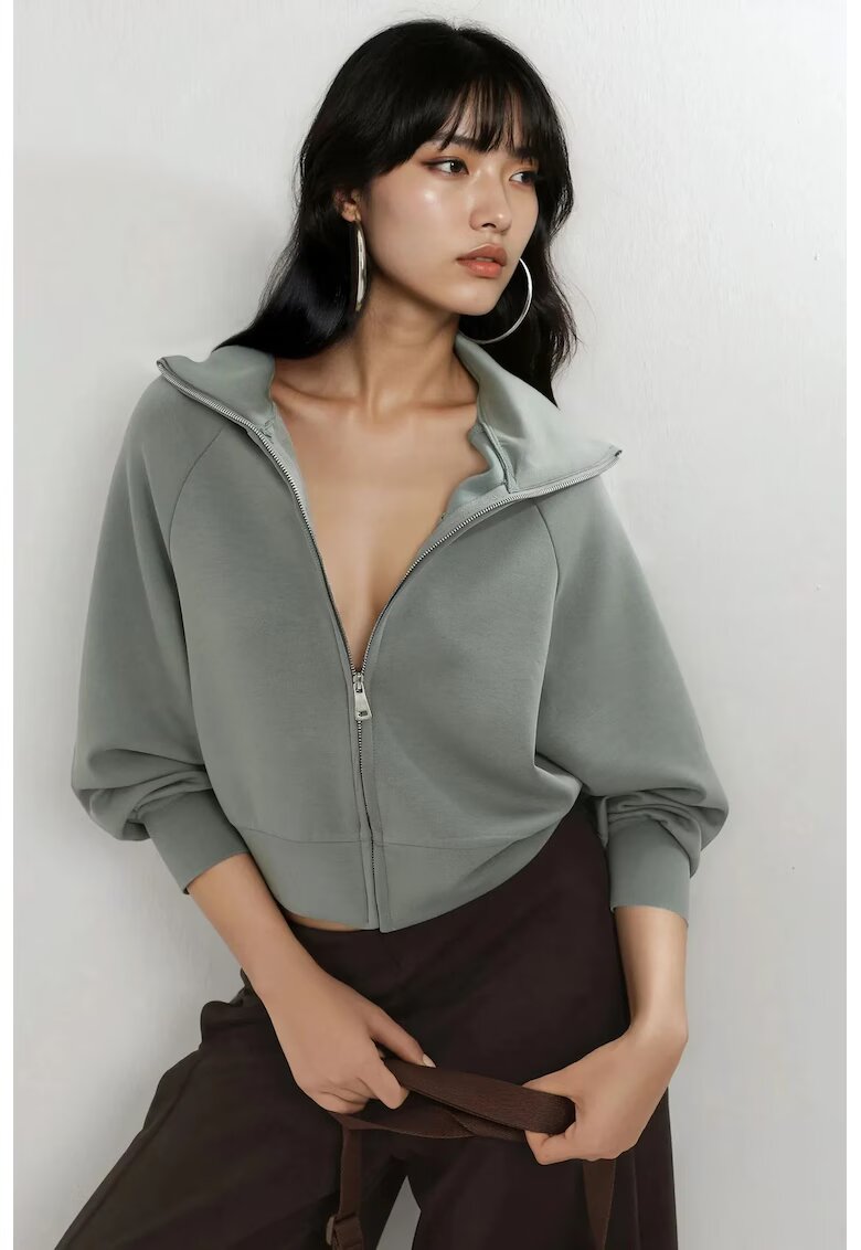 Busem Hanorac dama - Verde salvie - textil - cu fermoar