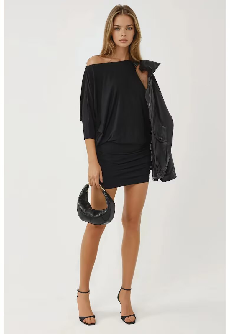 Busem Rochie Mini - Guler Asimetric - Negru - Jerseu
