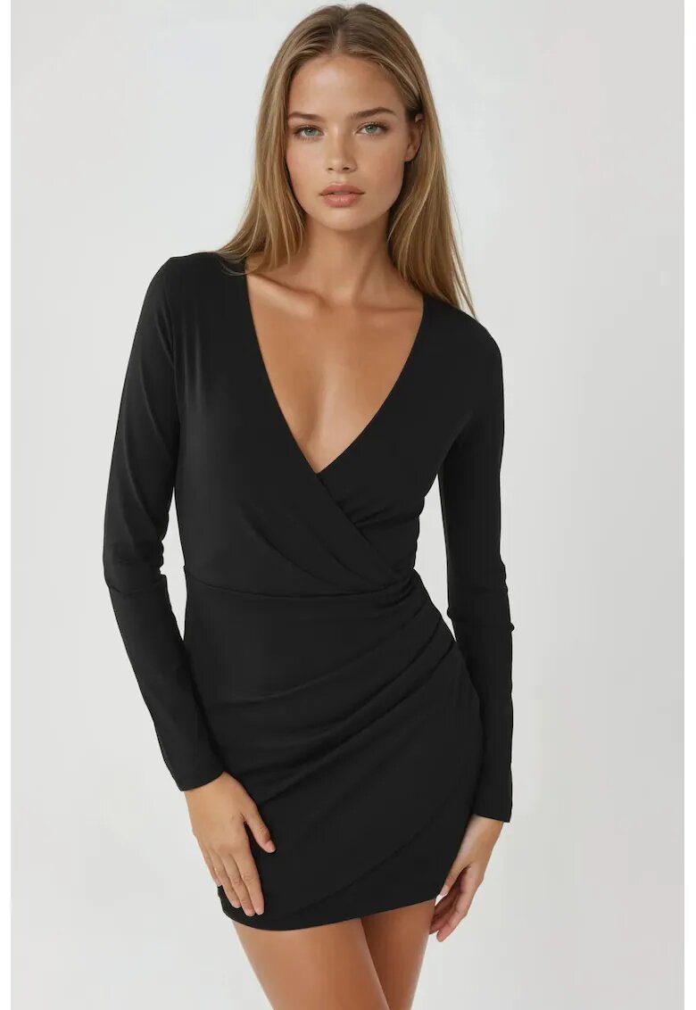 Busem Rochie mini - mulata - maneca lunga - neagra - jerseu