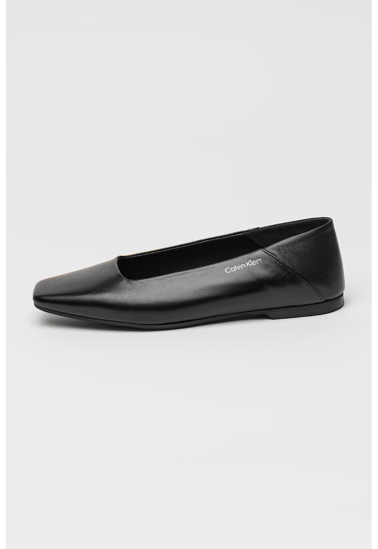 Calvin Klein Balerini de piele cu varf patrat - Negru