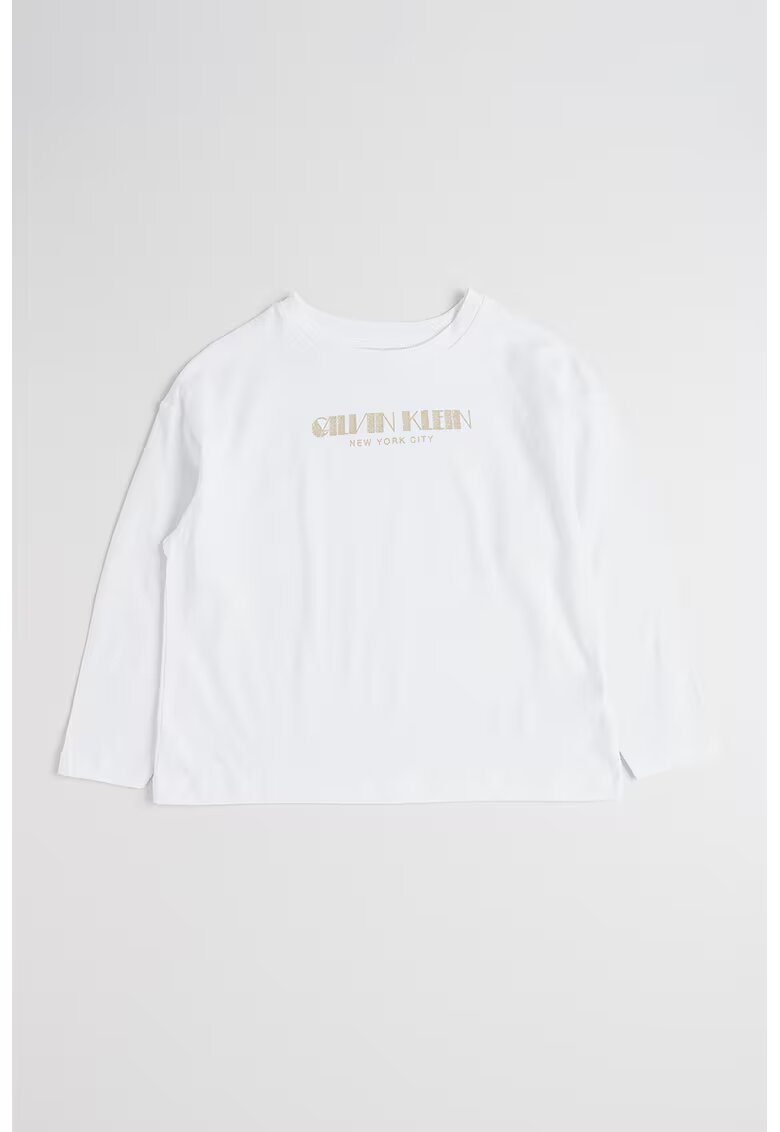 Calvin Klein Bluza cu decolteu la baza gatului - Alb optic
