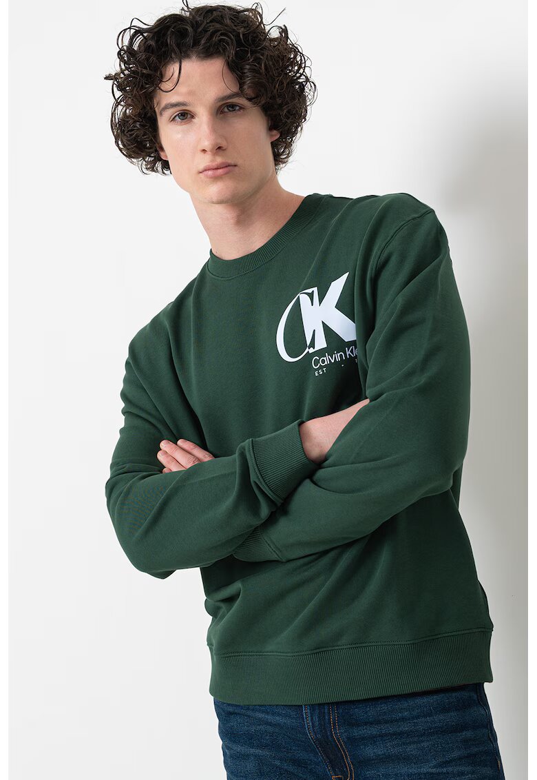 Calvin Klein Bluza de trening lejera cu imprimeu logo pe piept - Verde englez/Albastru glaciar