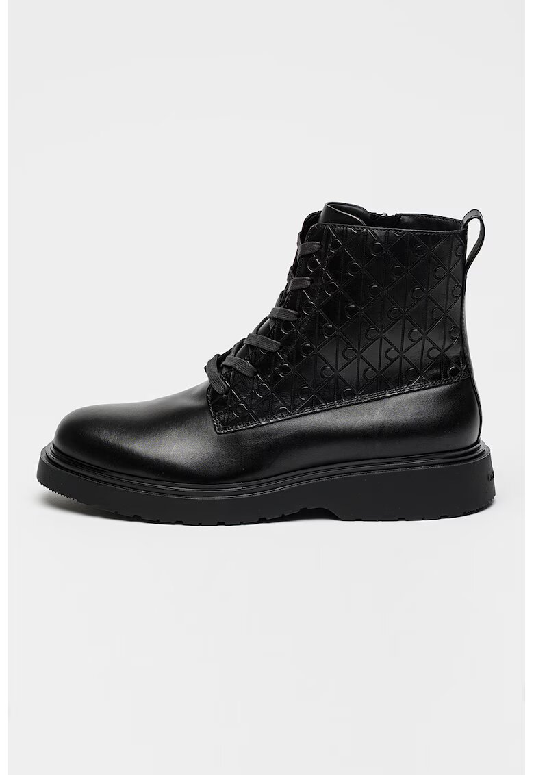 Calvin Klein Bocanci de piele cu monograma - Negru