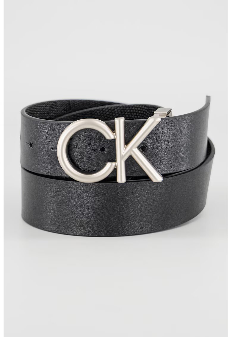 Calvin Klein Curea de piele cu catarama logo - Negru