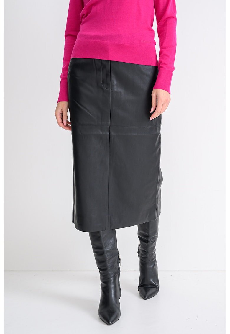 Calvin Klein Fusta midi din piele ecologica cu buzunare - Negru
