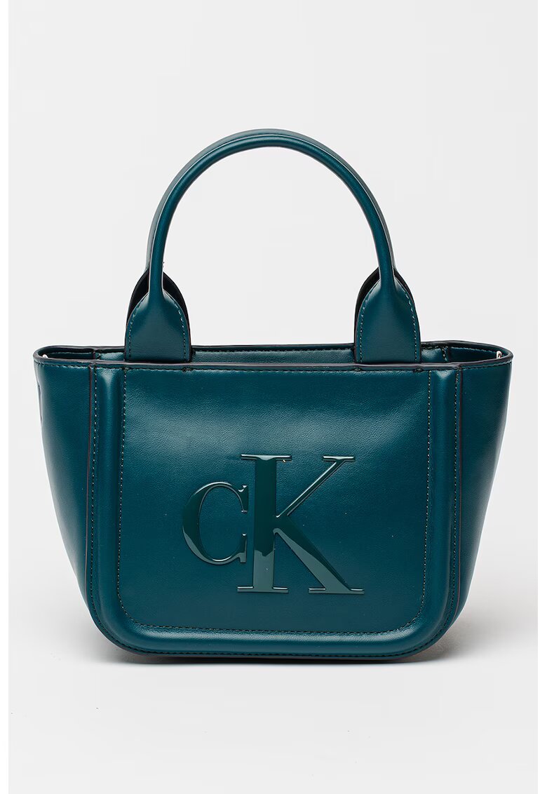 Calvin Klein Geanta tote din piele ecologica cu model monograma in relief - Verde persan