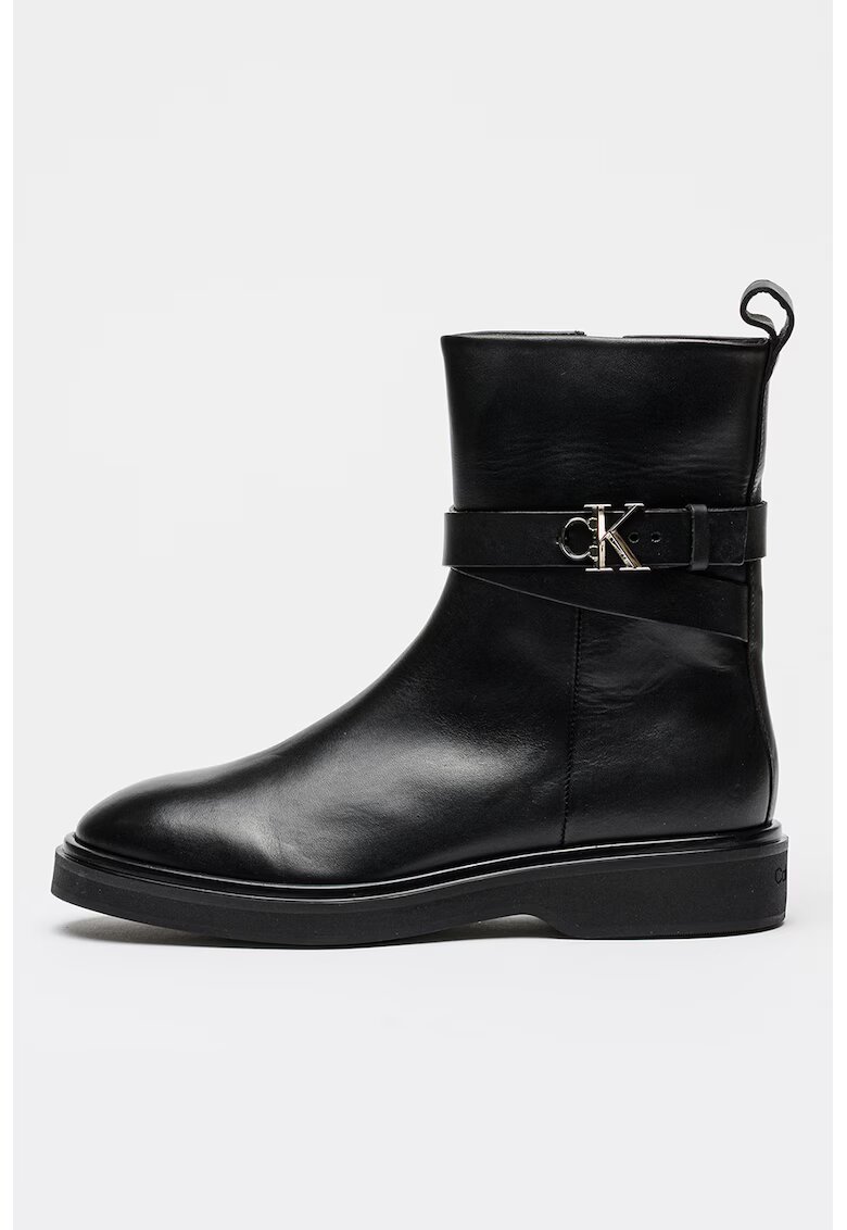 Calvin Klein Ghete din piele cu logo metalic - Negru