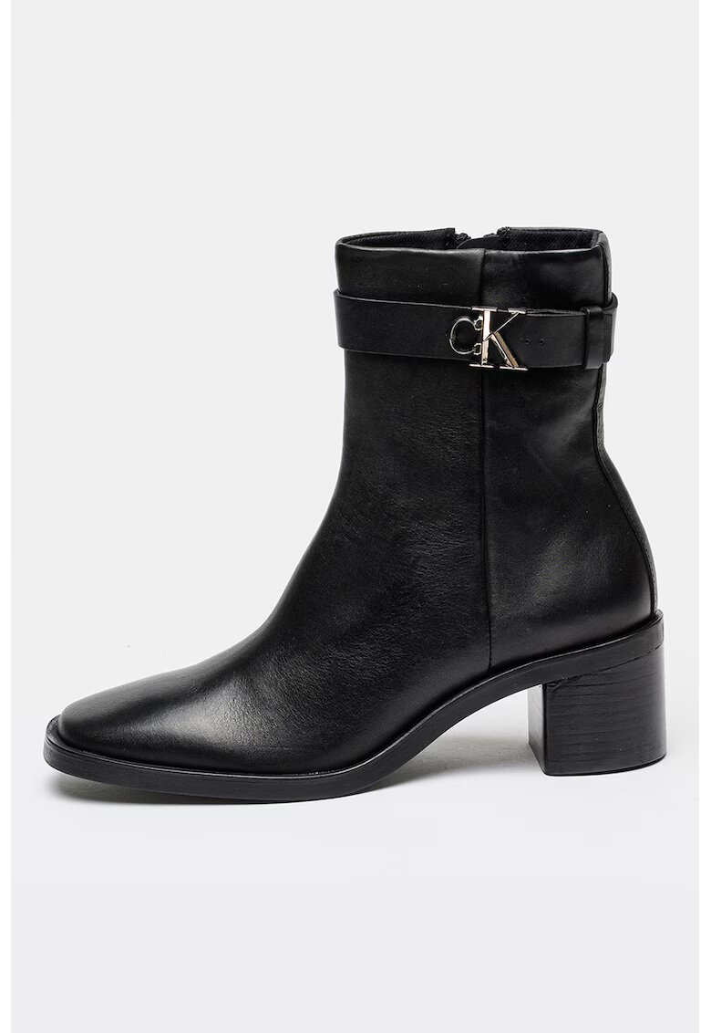 Calvin Klein Ghete din piele cu toc si varf patrat - Negru