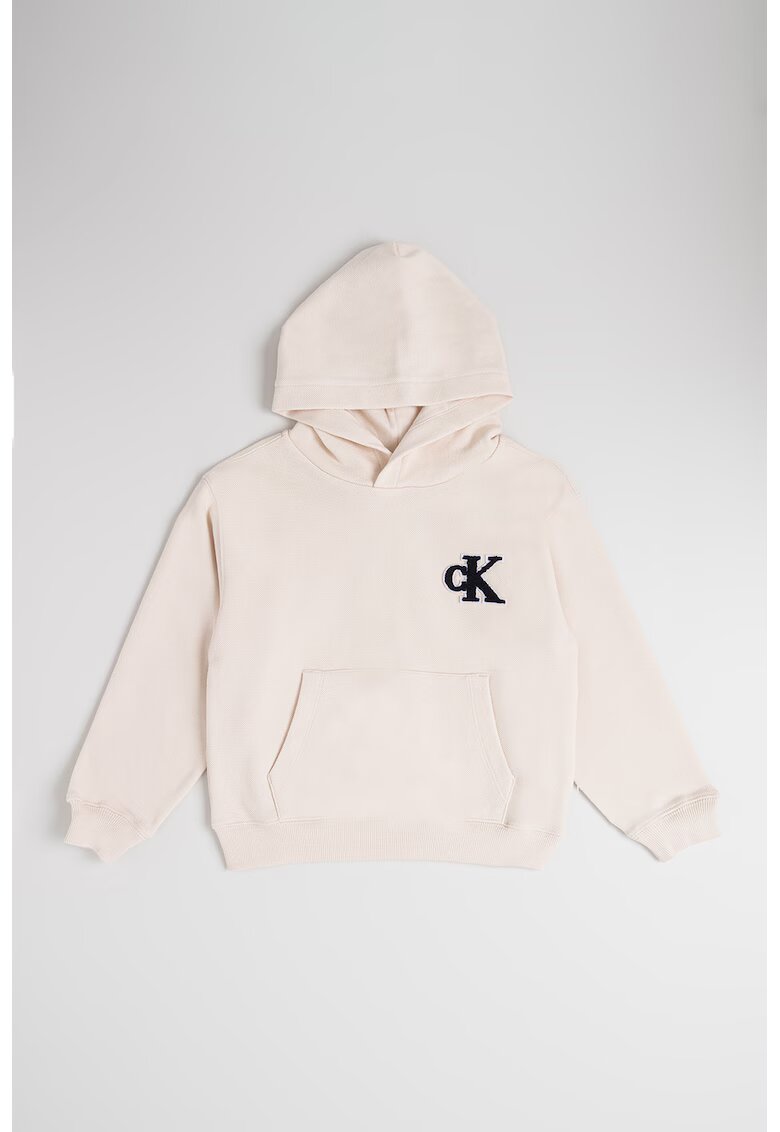 Calvin Klein Hanorac cu buzunar kangaroo si logo brodat - Bej deschis