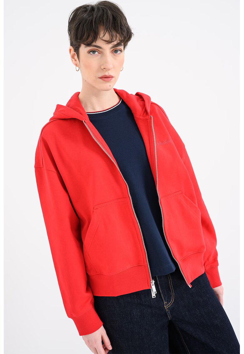 Calvin Klein Hanorac lejer cu model uni si fermoar - Rosu