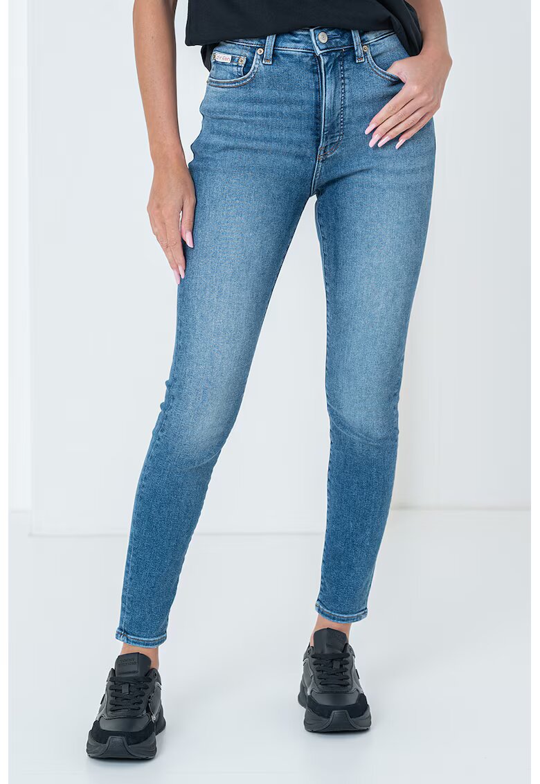 Calvin Klein Jeans Blugi crop skinny - Albastru melange