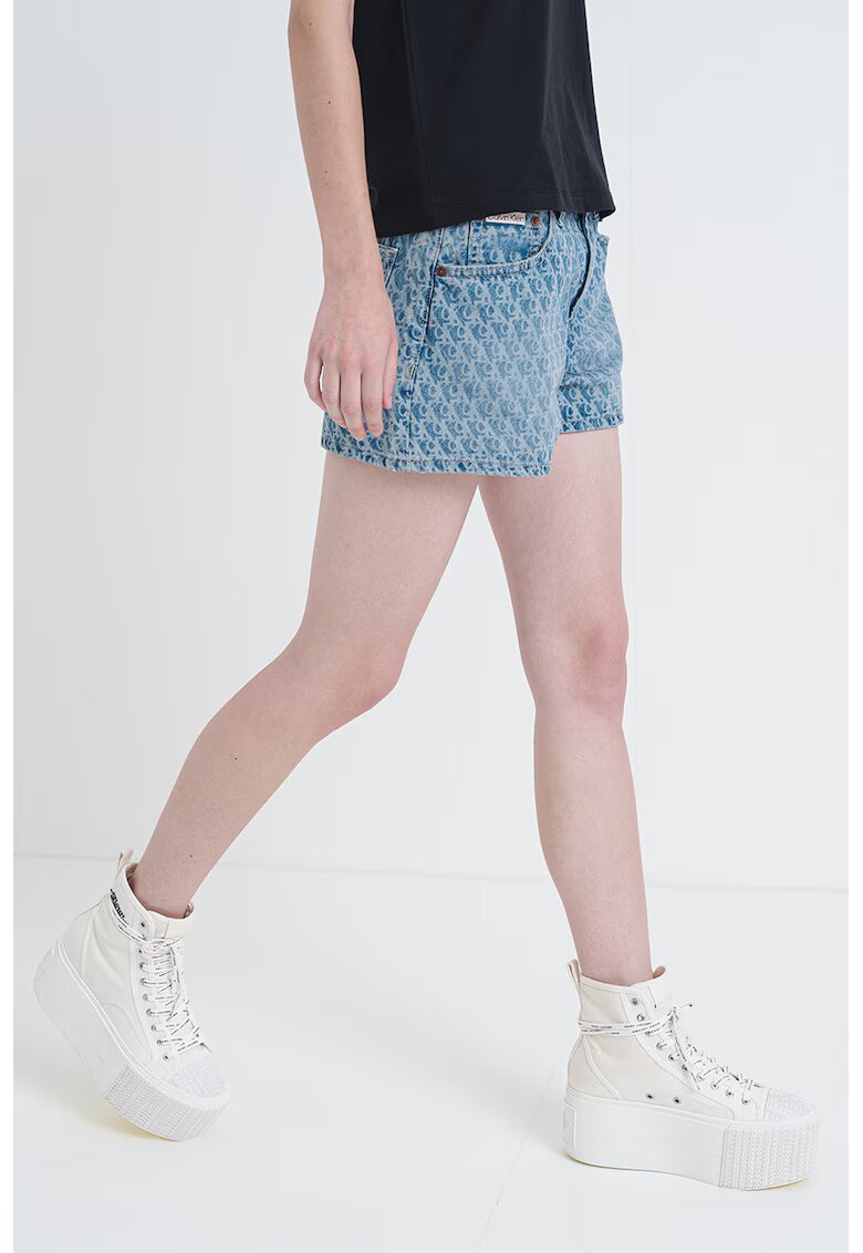 Calvin Klein Jeans Blugi scurti cu logo - Albastru melange