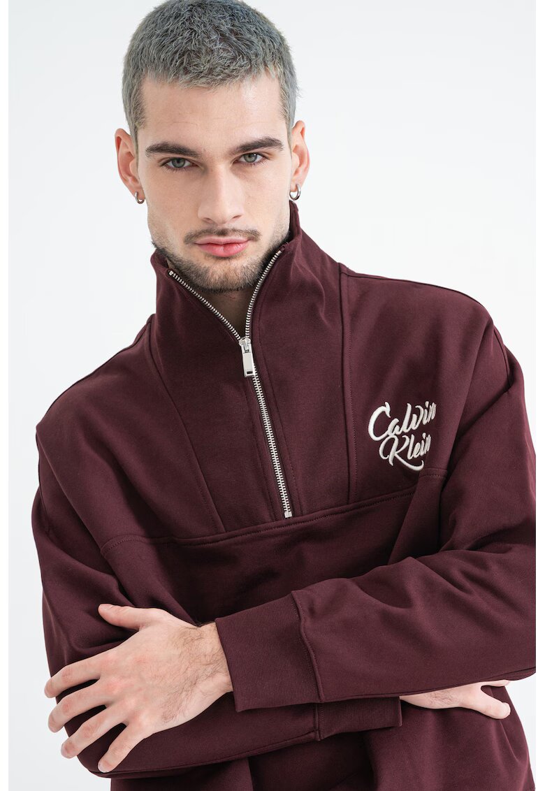 Calvin Klein Jeans Bluza de trening cu fenta cu fermoar - Maro cognac