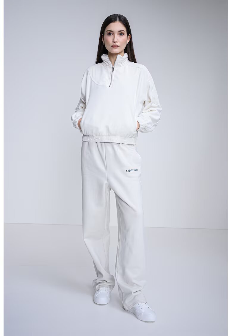 Calvin Klein Jeans Bluza de trening cu fenta cu fermoar si buzunar kangaroo - Alb