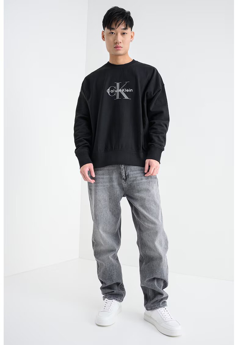 Calvin Klein Jeans Bluza de trening din amestec de bumbac cu imprimeu logo - Negru/Gri antracit