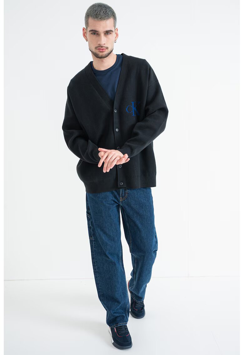 Calvin Klein Jeans Cardigan lejer cu nasturi - Negru