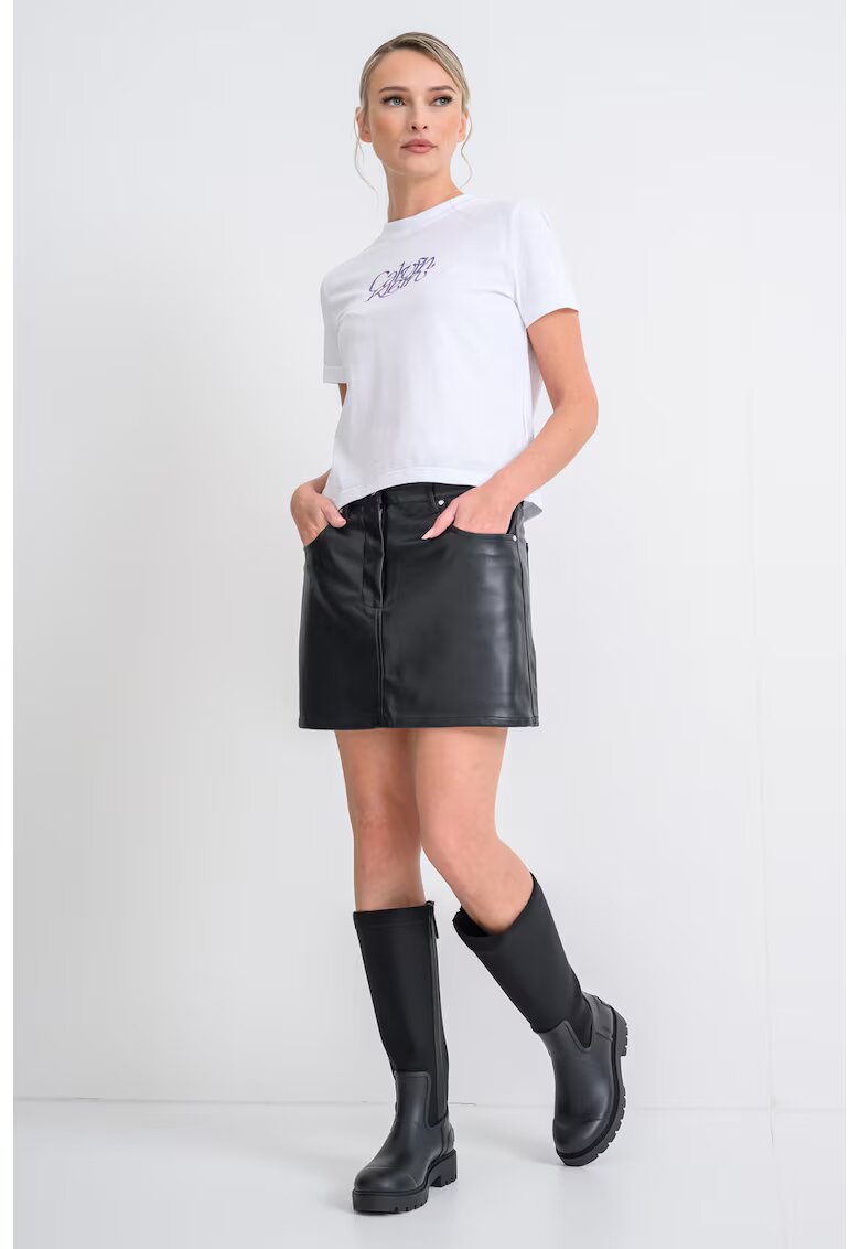 Calvin Klein Jeans Fusta cu croiala dreapta si aspect de piele - Negru