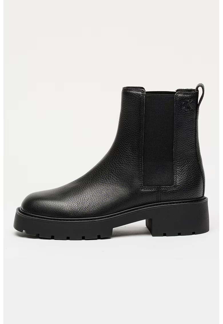 Calvin Klein Jeans Ghete Chealsea de piele cu toc masiv - Negru