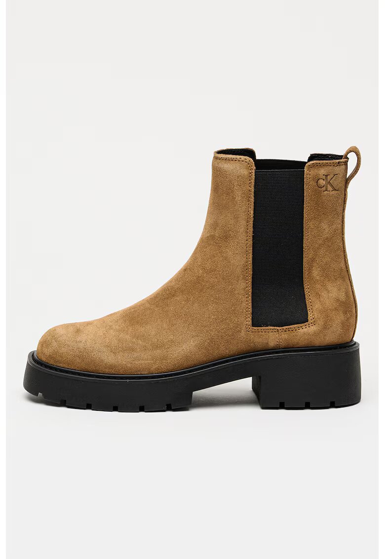 Calvin Klein Jeans Ghete Chelsea de piele intoarsa - Negru/Maro deschis