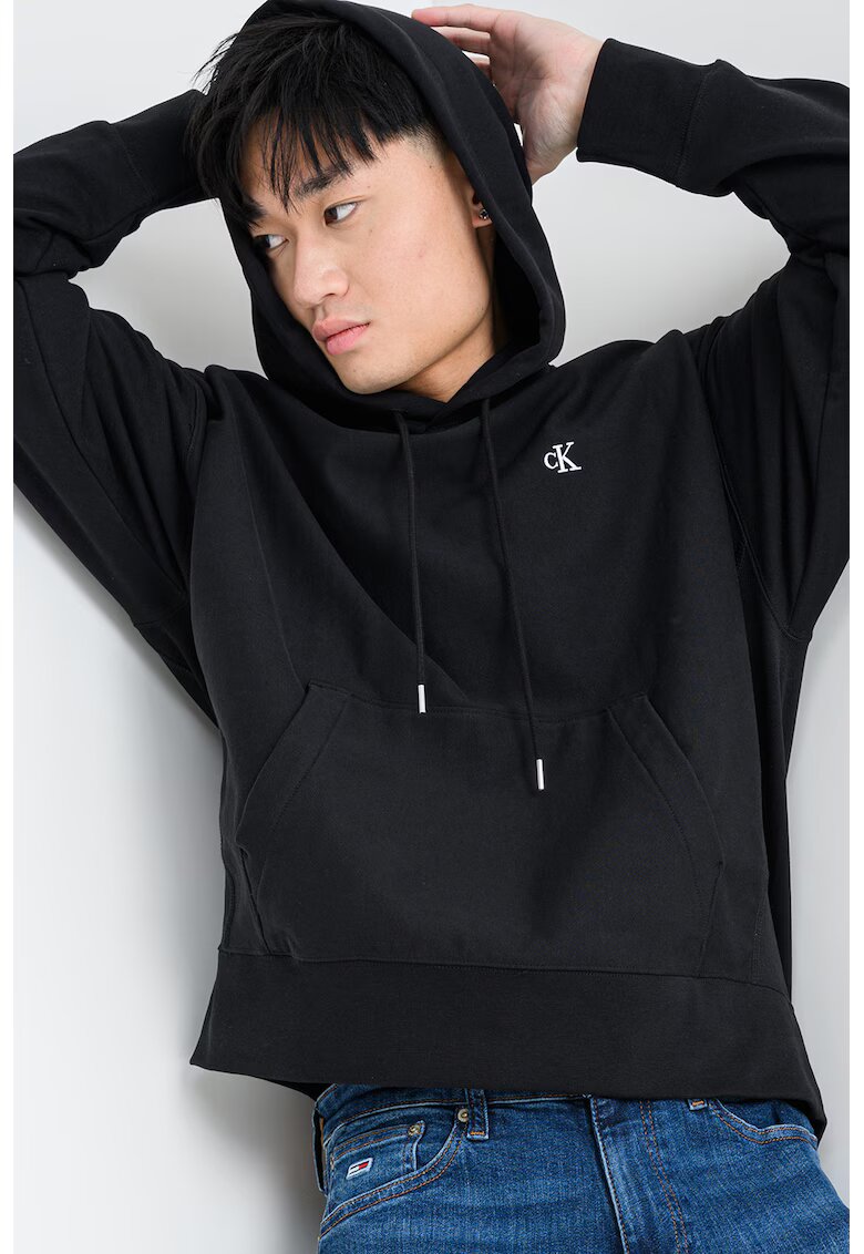 Calvin Klein Jeans Hanorac cu snur de ajustare si buzunar kangaroo - Negru