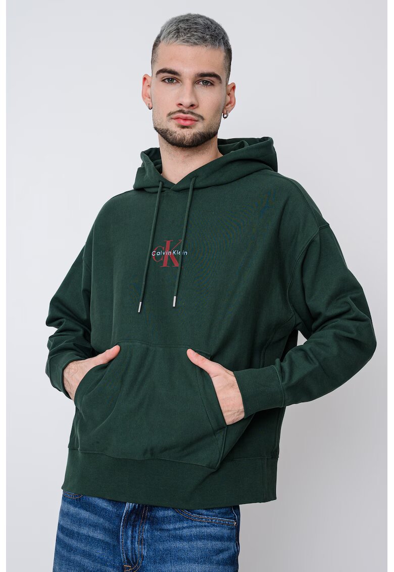 Calvin Klein Jeans Hanorac din amestec de bumbac cu buzunar kangaroo - Verde
