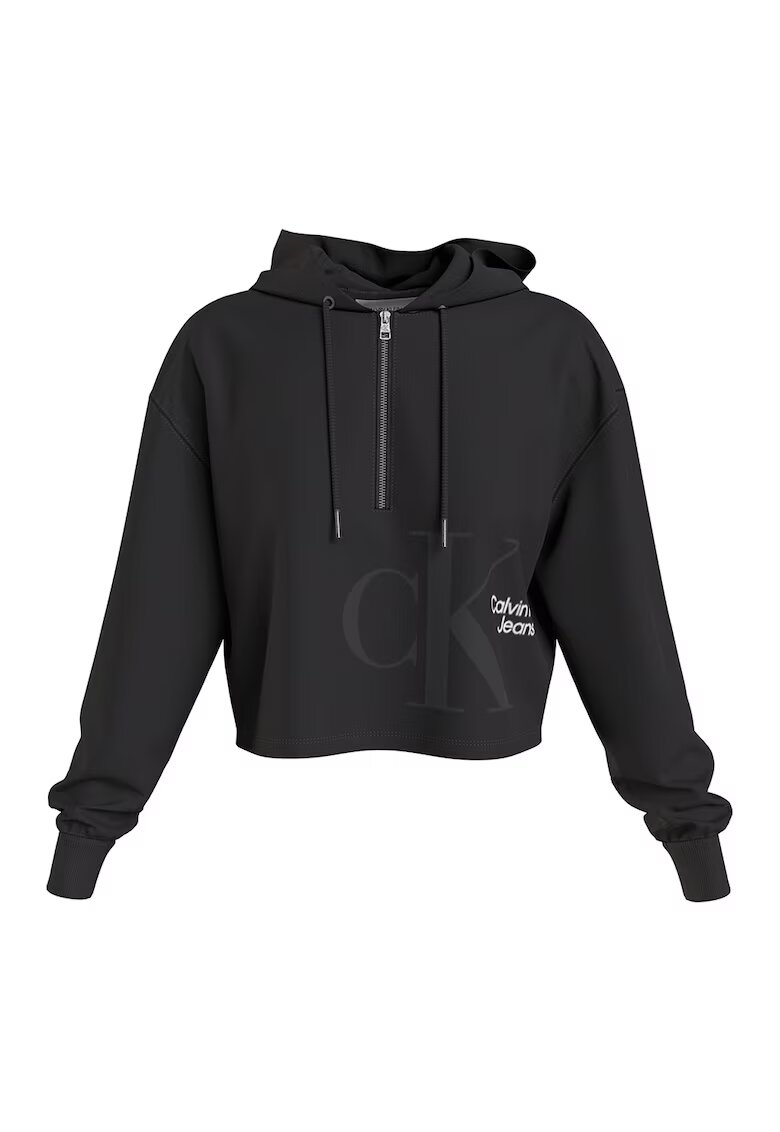 Calvin Klein Jeans Hanorac relaxed fit cu fermoar scurt - Negru