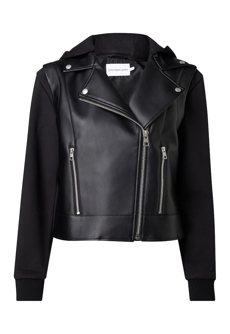 Calvin Klein Jeans Jacheta biker de piele ecologica cu gluga - Negru