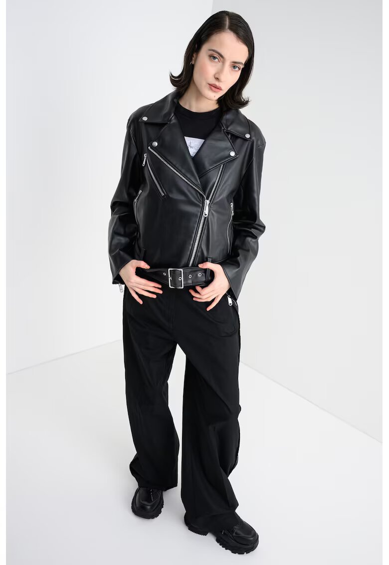 Calvin Klein Jeans Jacheta biker de piele ecologica - Negru