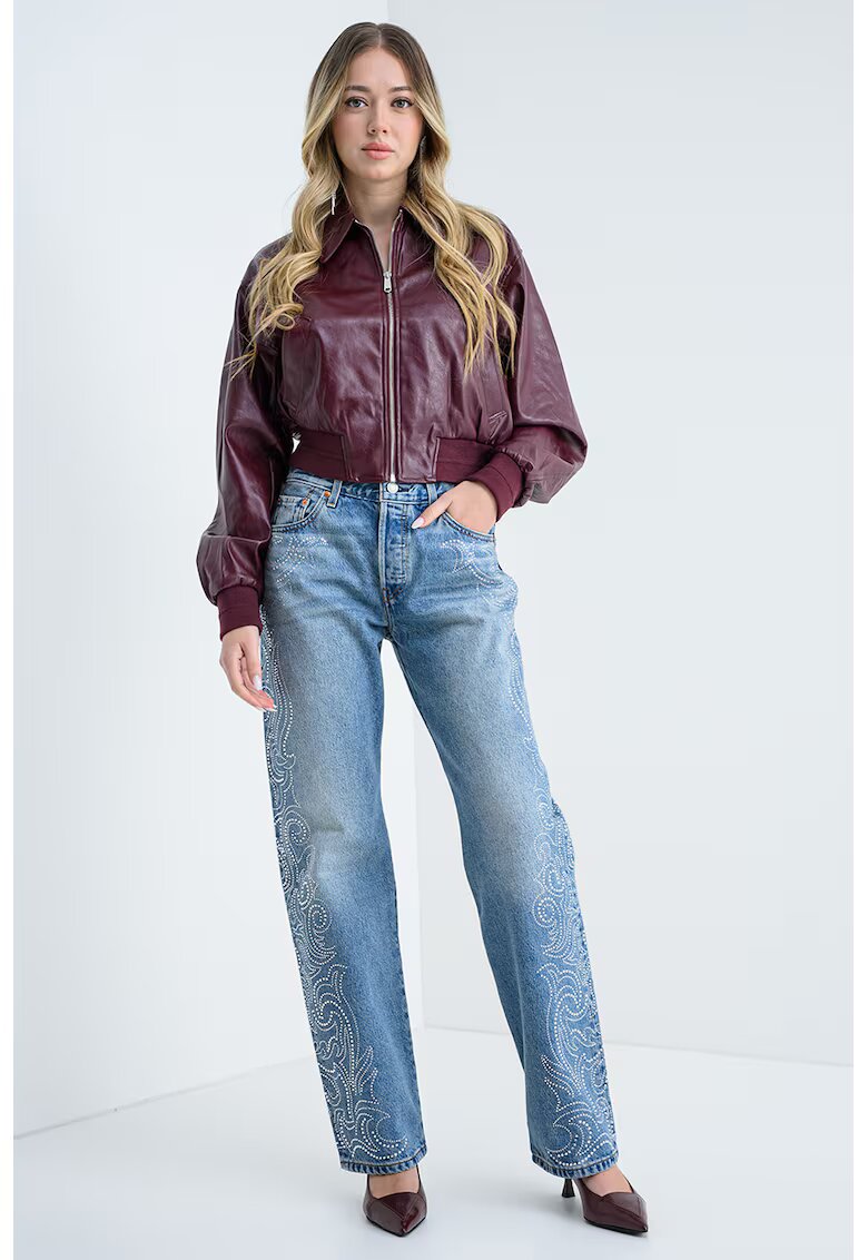 Calvin Klein Jeans Jacheta scurta de piele ecologica cu mansete si terminatie elastice - Visiniu