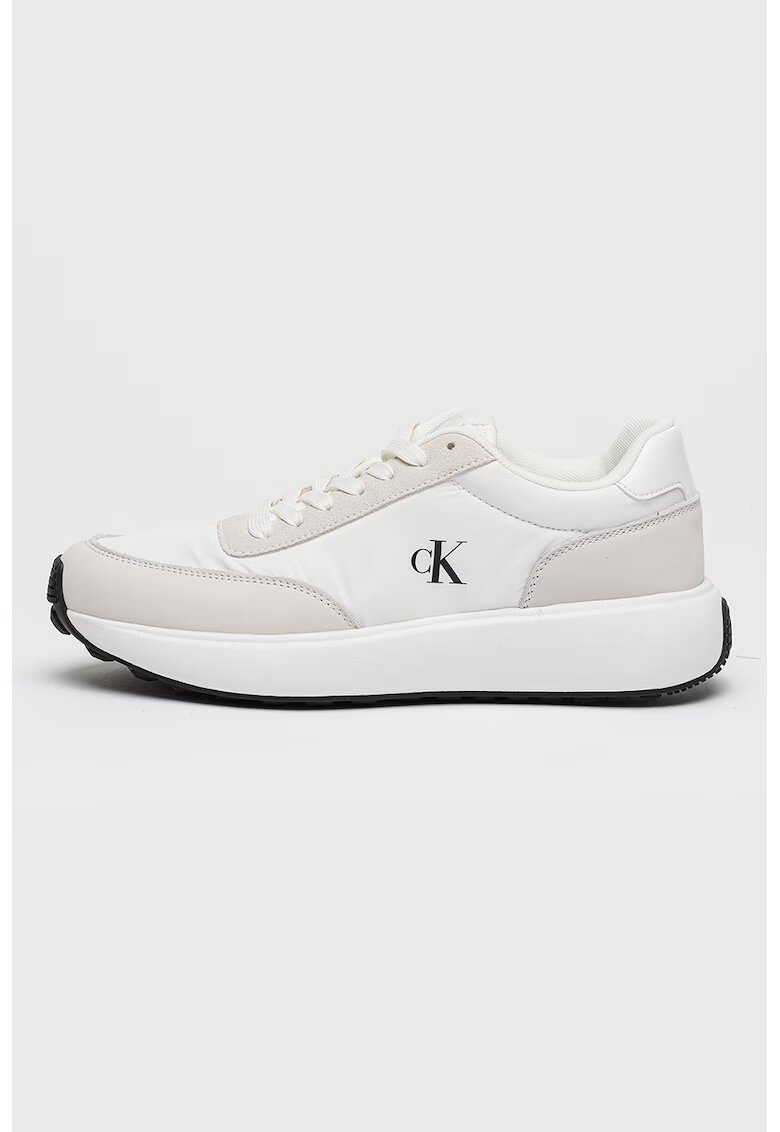 Calvin Klein Jeans Pantofi sport de piele intoarsa cu garnituri textile - Negru/Alb optic