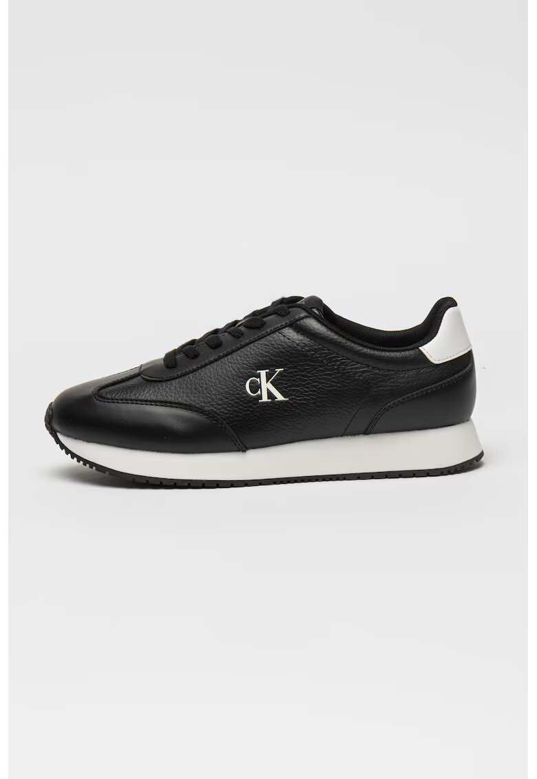 Calvin Klein Jeans Pantofi sport din piele cu garnituri din piele ecologica - Alb/Negru stins