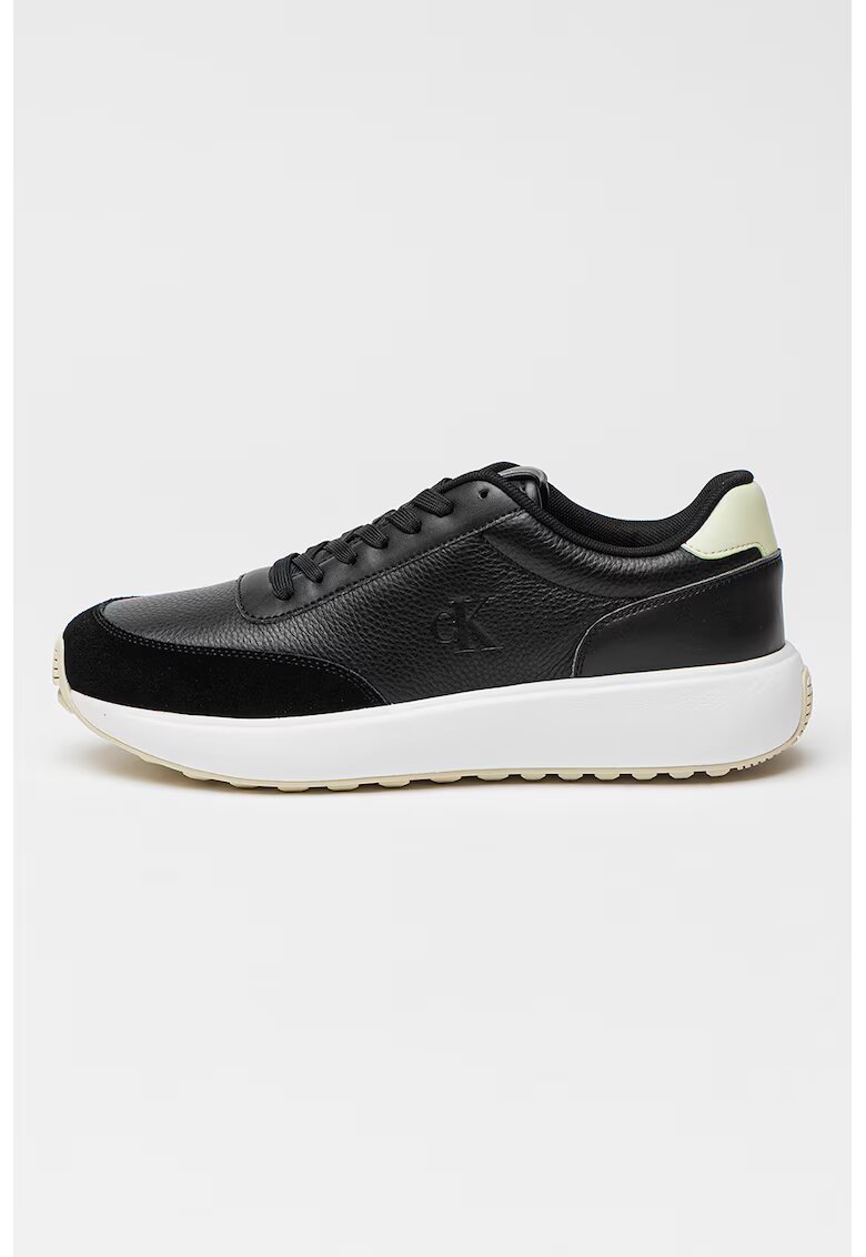 Calvin Klein Jeans Pantofi sport din piele cu sireturi - Negru/Verde pal
