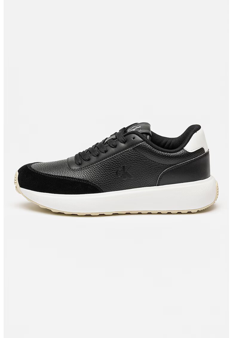 Calvin Klein Jeans Pantofi sport din piele si piele ecologica cu detaliu monograma - Negru