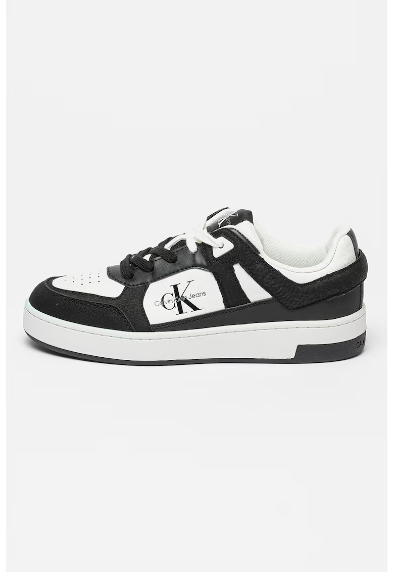 Calvin Klein Jeans Pantofi sport low-cut cu garnituri din piele - Alb/Negru