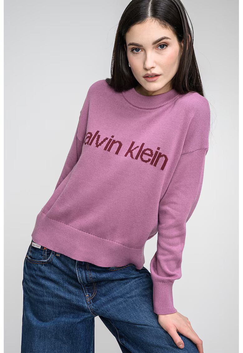 Calvin Klein Jeans Pulover lejer cu imprimeu logo - Lila
